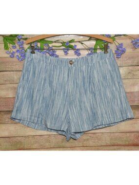 Le Lis Size L Linen Cotton Casual Shorts Blue White Striped Pockets Coastal